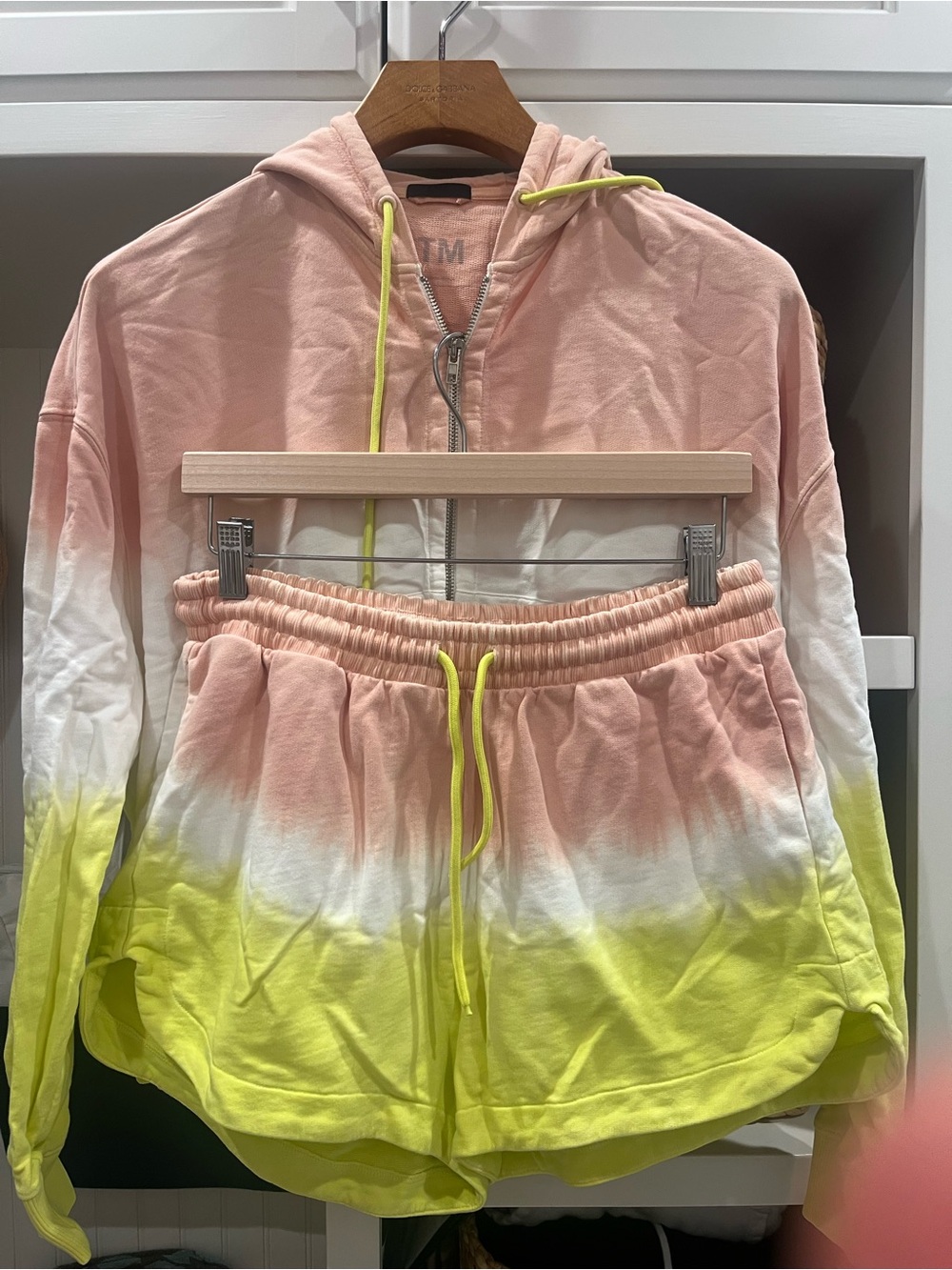 ATM Tie-Dye Pink, White & Yellow Drawstring Women’s Shorts size M hoodie size S